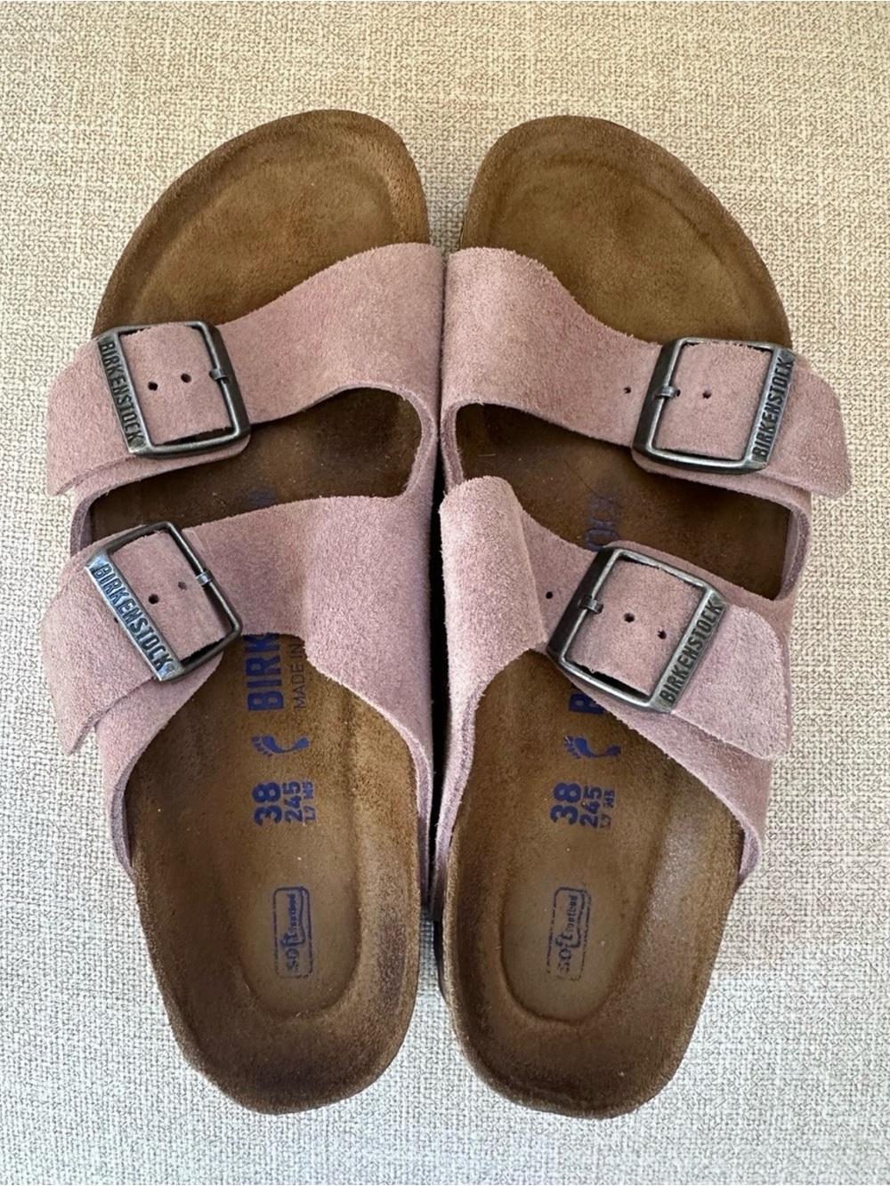 Never worn Pink Suede Arizona Birkenstocks Size 8